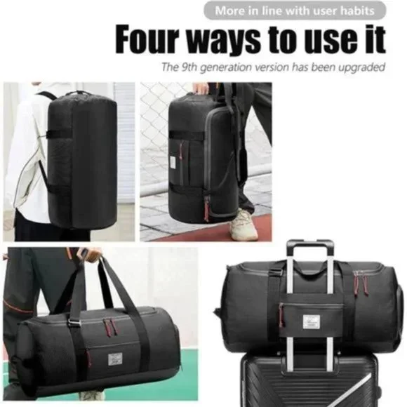 New Waterproof Weekend Overnight Bag Black Duffle Gym Bag Carryon